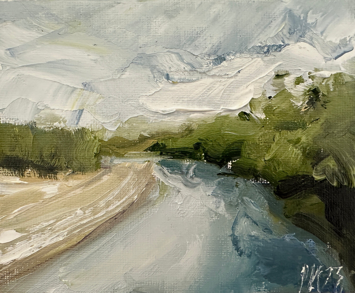 Mississippi River Art Canvas Small Oil Painting River Flow Painting Abstract Summer Landscape Art River House Decor Nature Original Artwork