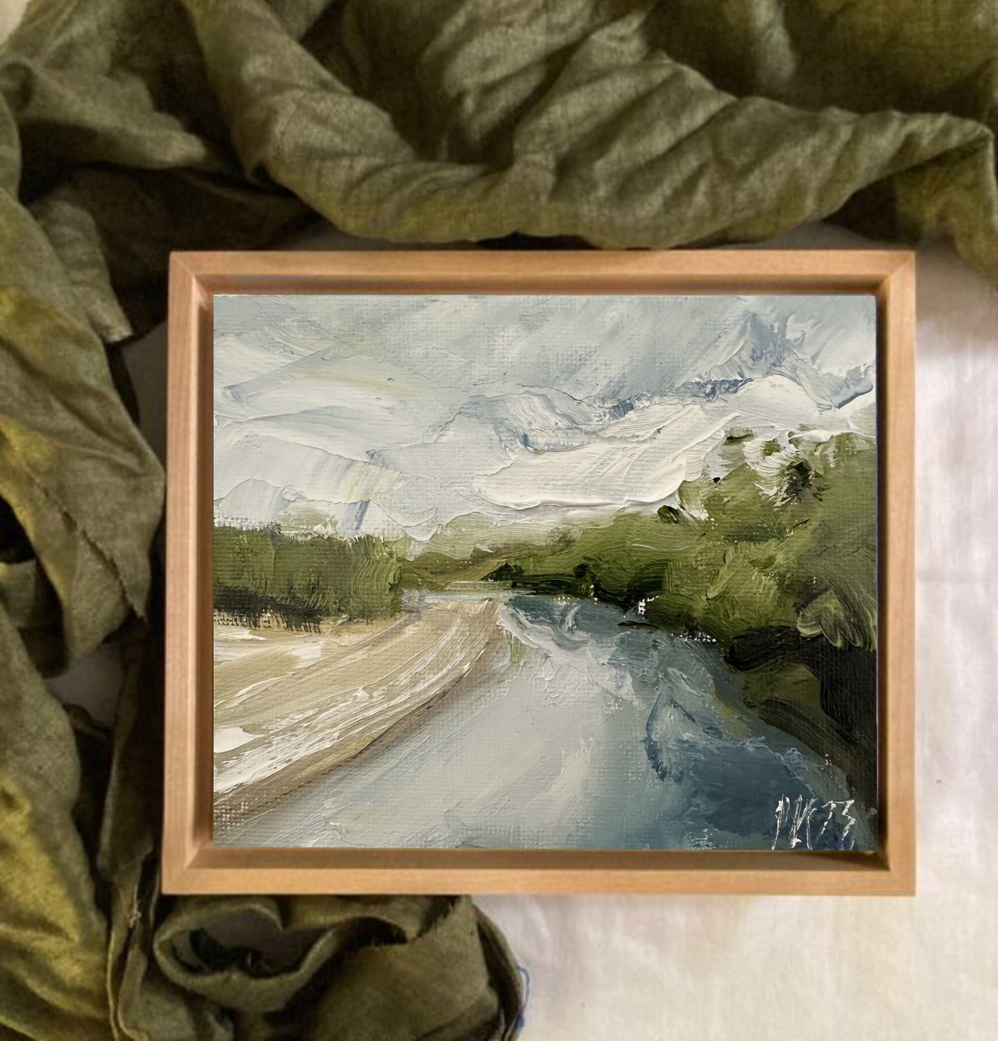 Mississippi River Art Canvas Small Oil Painting River Flow Painting Abstract Summer Landscape Art River House Decor Nature Original Artwork