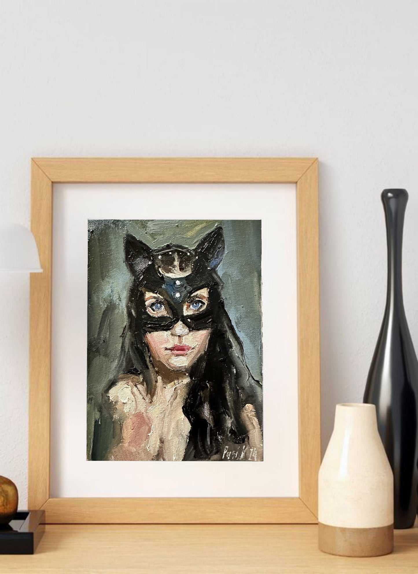 Sexy woman oil portrait painting bdsm art nude girl canvas artwork catwoman erotic wallart impressionist art sexual naked girl portrait