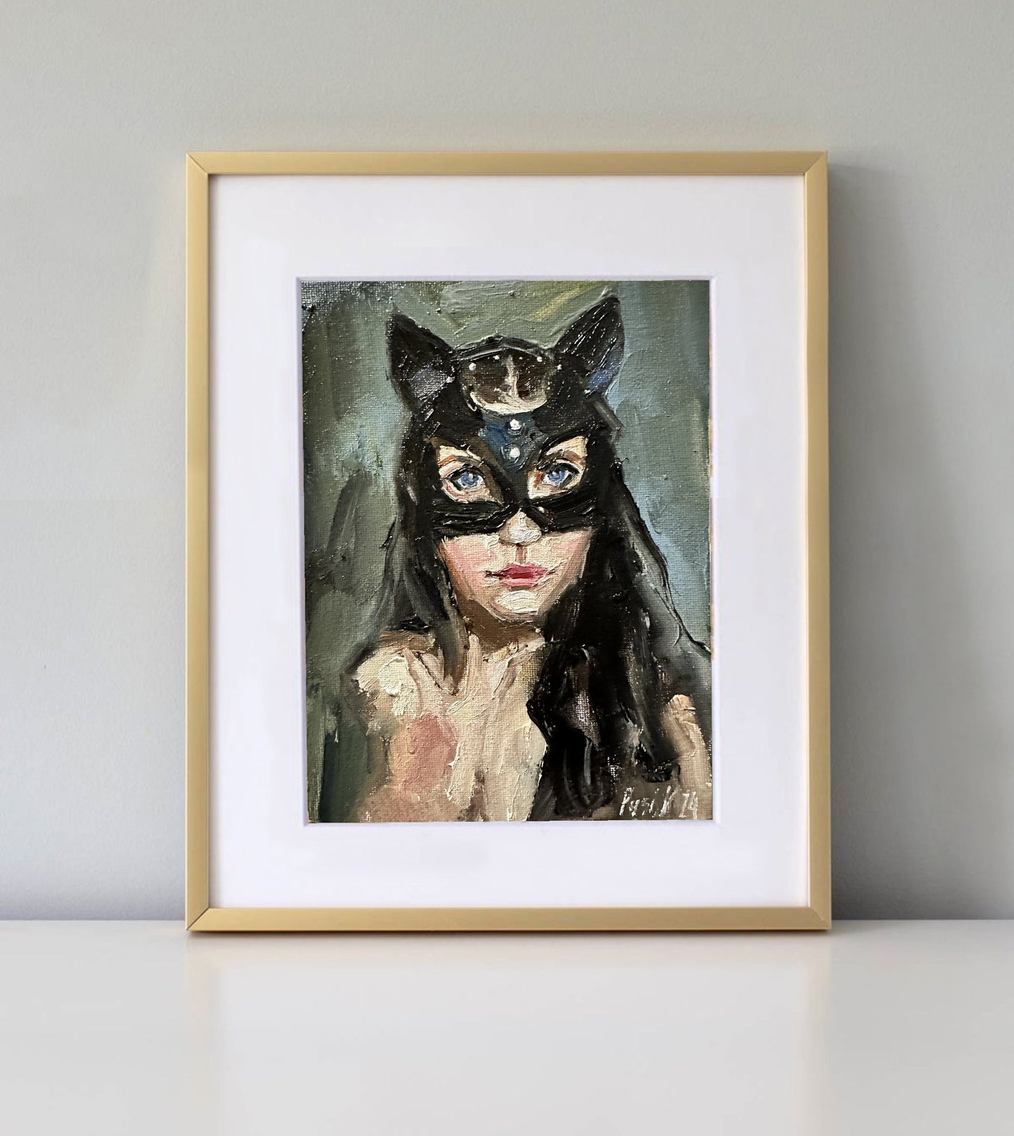 Sexy woman oil portrait painting bdsm art nude girl canvas artwork catwoman erotic wallart impressionist art sexual naked girl portrait