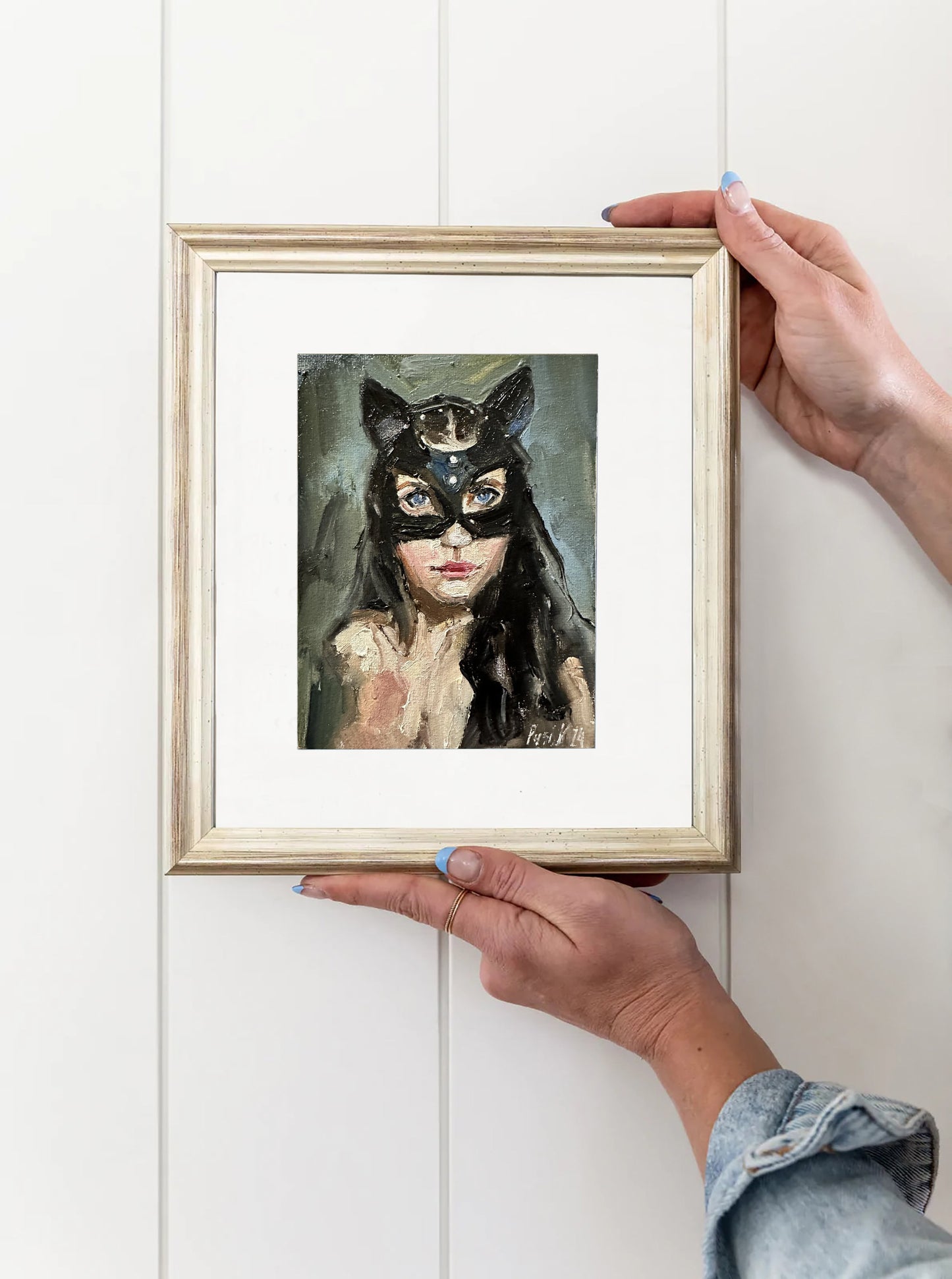 Sexy woman oil portrait painting bdsm art nude girl canvas artwork catwoman erotic wallart impressionist art sexual naked girl portrait