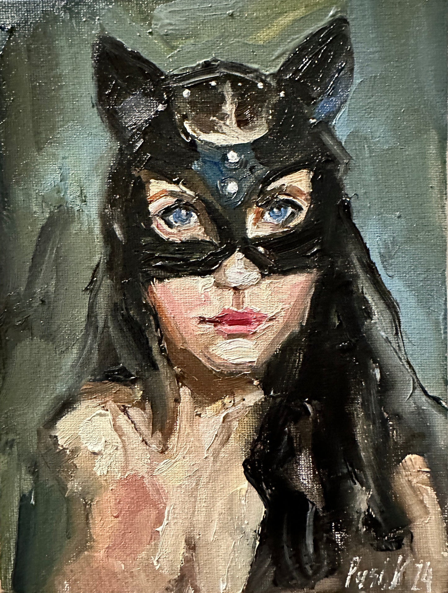 Sexy woman oil portrait painting bdsm art nude girl canvas artwork catwoman erotic wallart impressionist art sexual naked girl portrait
