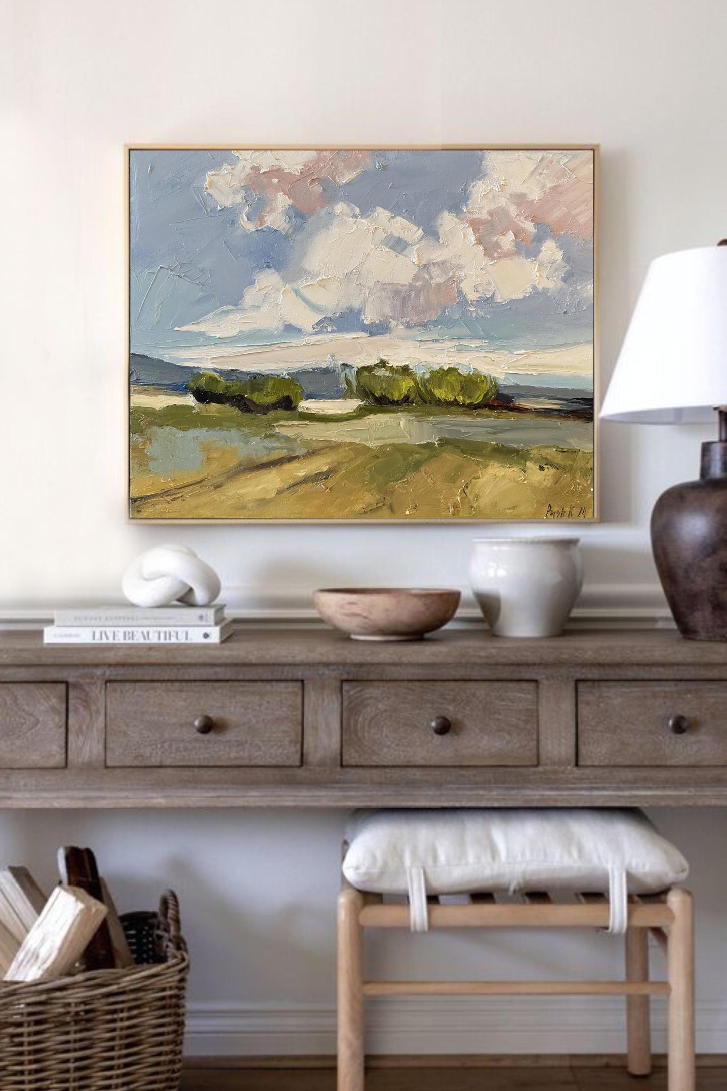 Moody Landscape Signed Oil Painting Canvas French Country Painting Abstract Cloud Art Textured Painting Autumn Painting Aesthetic Wall Art