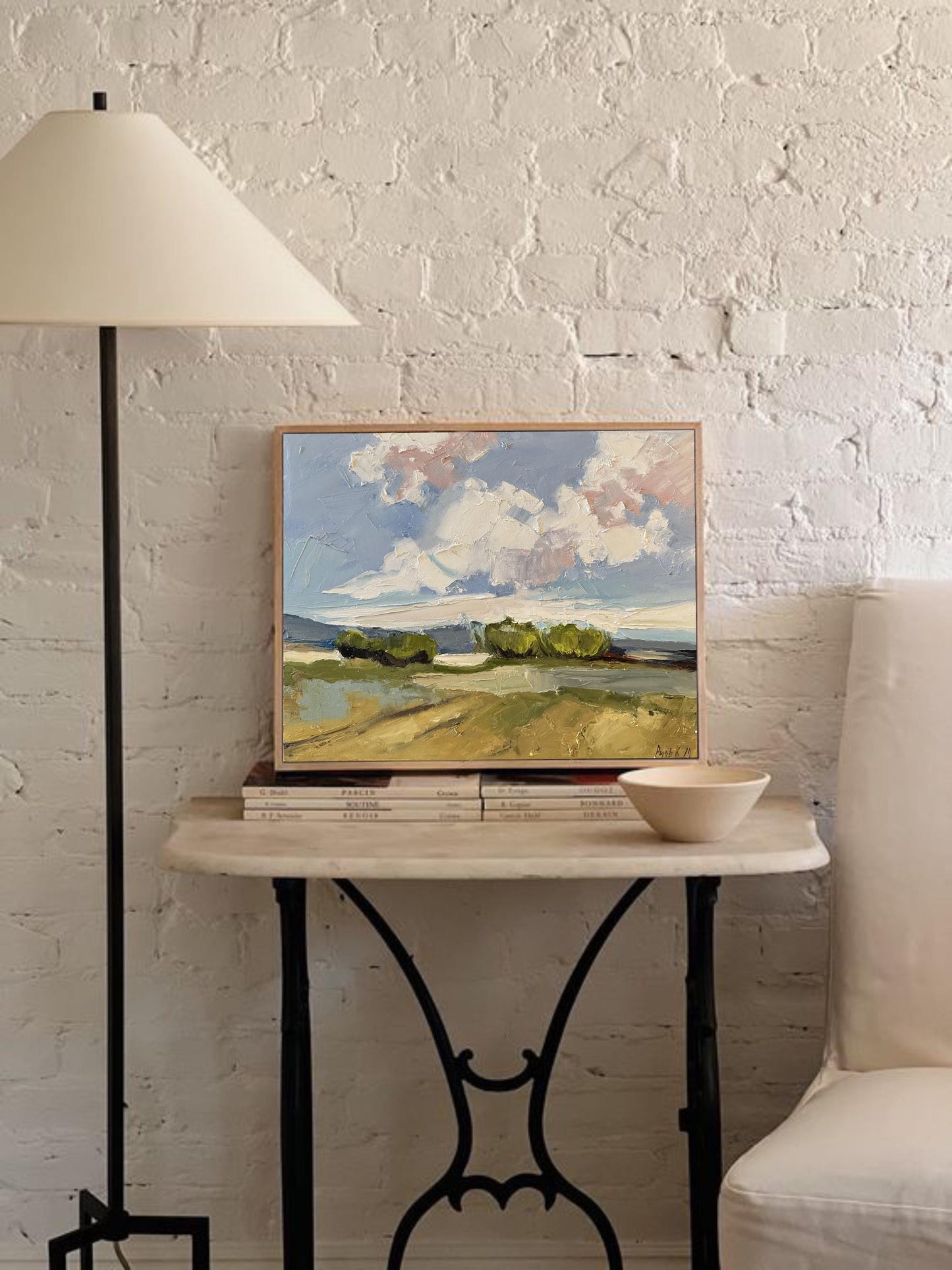 Moody Landscape Signed Oil Painting Canvas French Country Painting Abstract Cloud Art Textured Painting Autumn Painting Aesthetic Wall Art