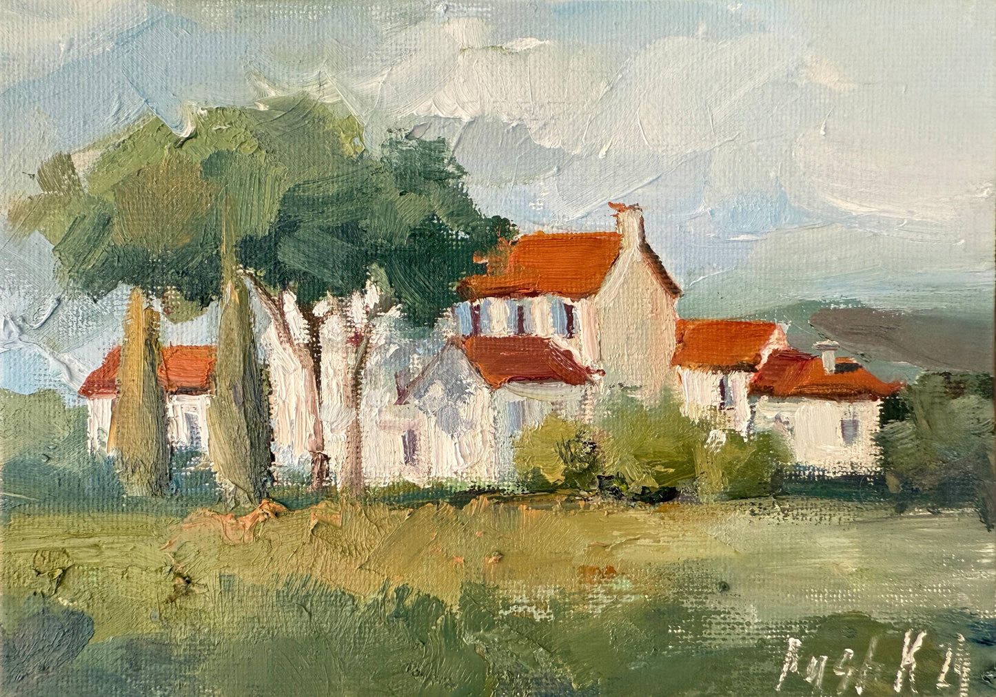 Florence oil painting on canvas Italian landscape with cypress trees framed original artwork small Tuscany house Italy wall art gift idea