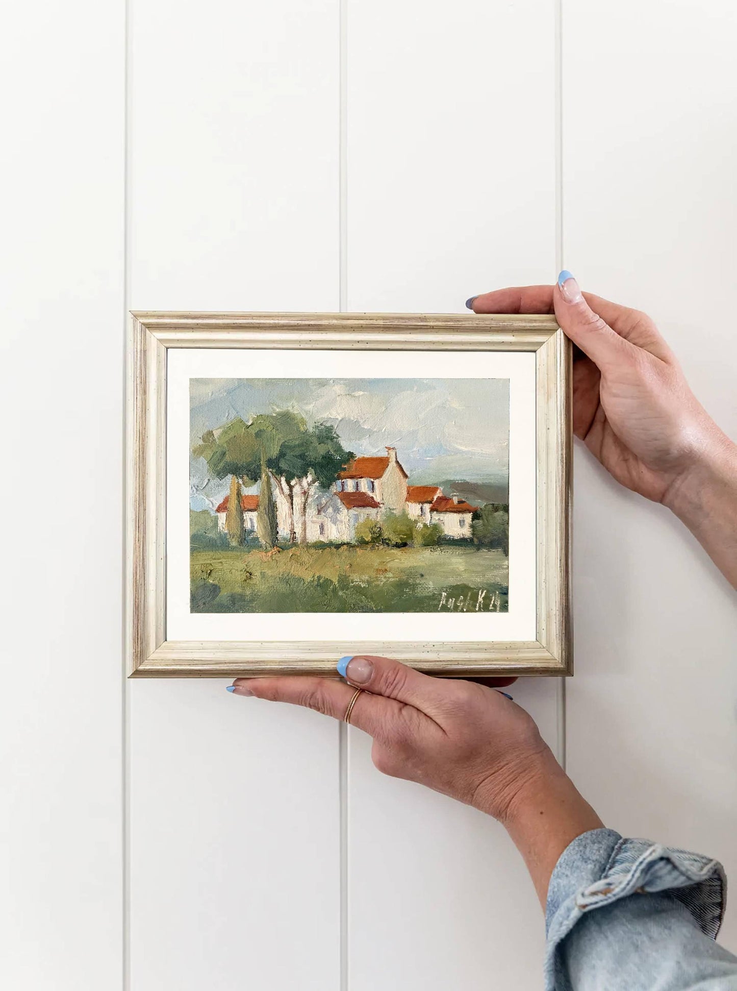 Florence oil painting on canvas Italian landscape with cypress trees framed original artwork small Tuscany house Italy wall art gift idea