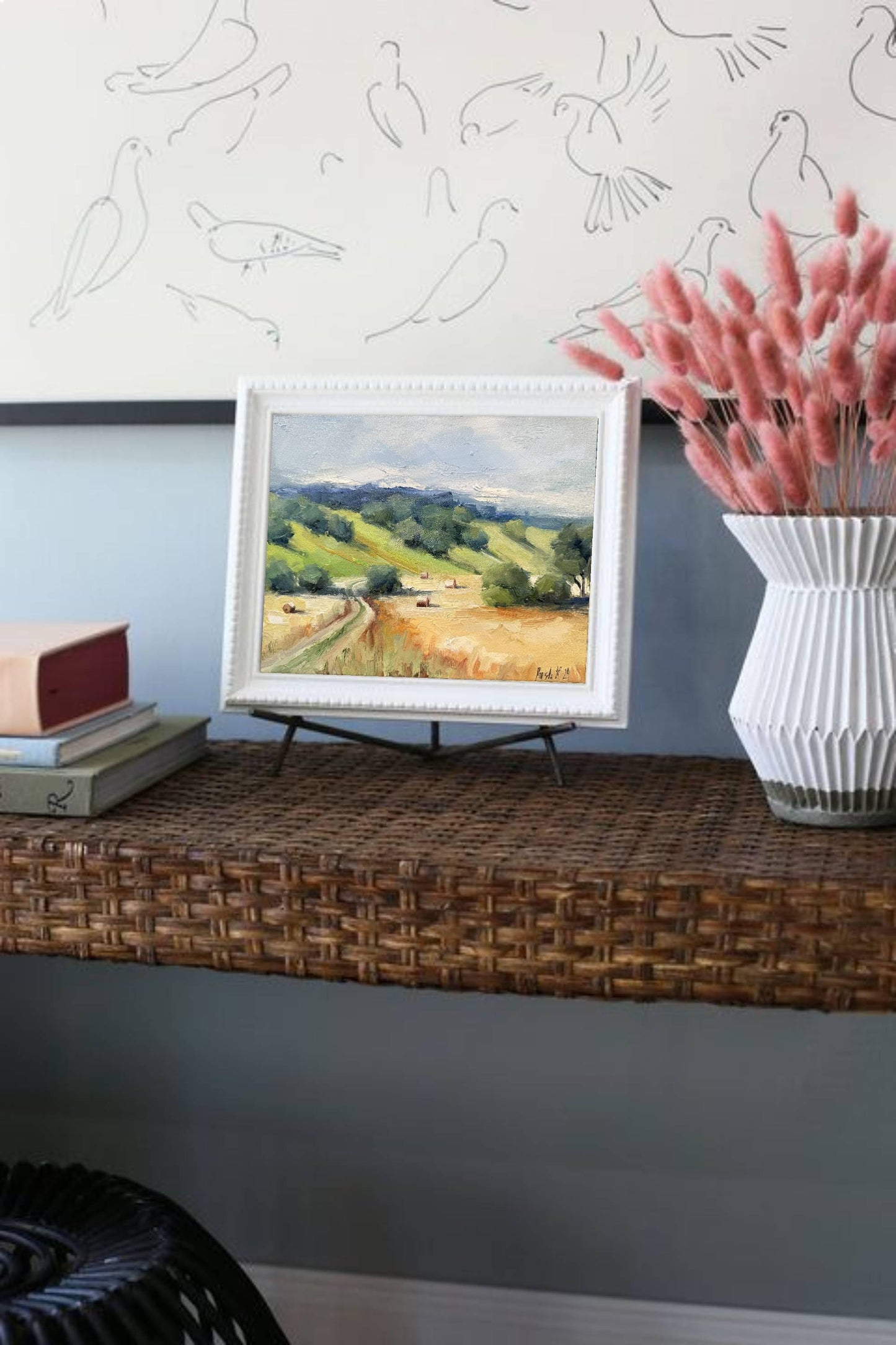 Farm Field Wall Art French Country Canvas Oil Painting Original Autumn Landscape Farmhouse Style Art Hay French Oil Painting Fall Painting