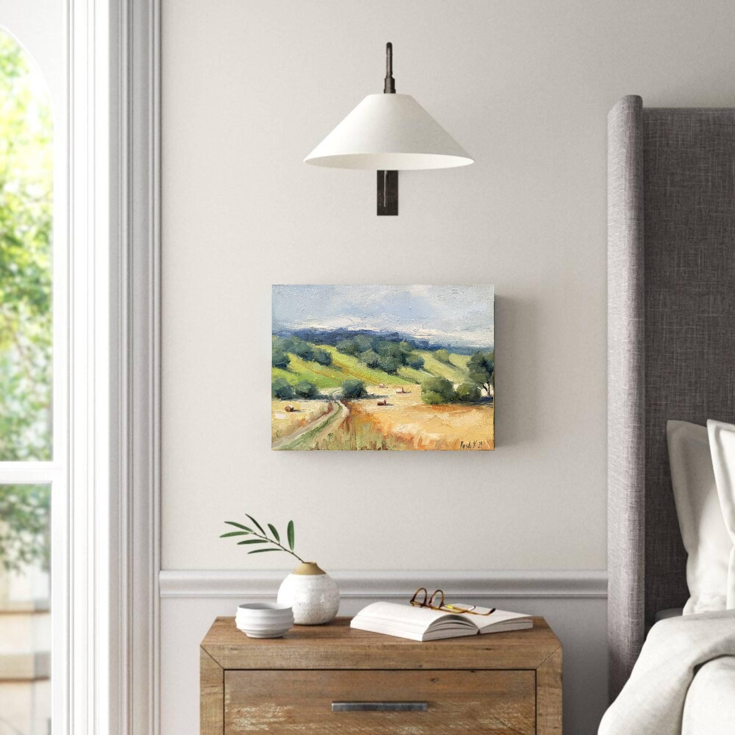 Farm Field Wall Art French Country Canvas Oil Painting Original Autumn Landscape Farmhouse Style Art Hay French Oil Painting Fall Painting