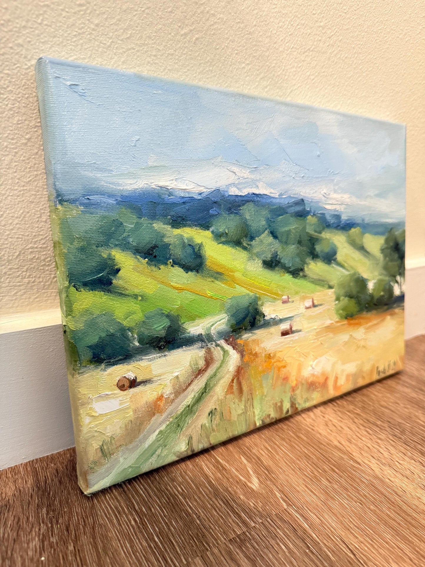 Farm Field Wall Art French Country Canvas Oil Painting Original Autumn Landscape Farmhouse Style Art Hay French Oil Painting Fall Painting