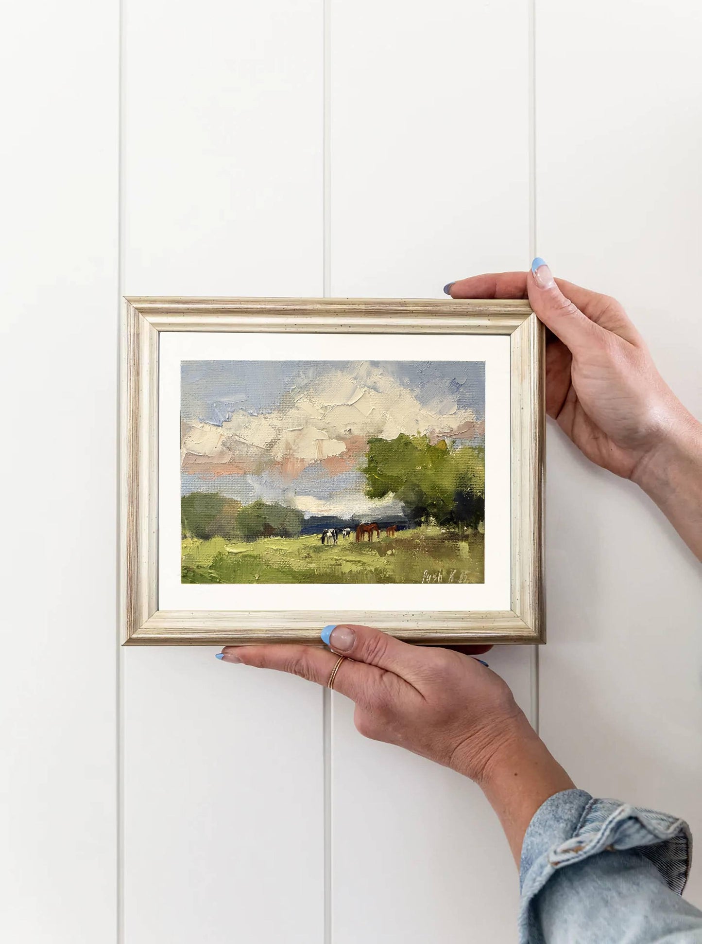 Horses Mini Oil Painting Cows Art Meadow Landscape Painting On Canvas Wildflower Field Art Farmhouse Abstract Fall Artwork Autumn Painting