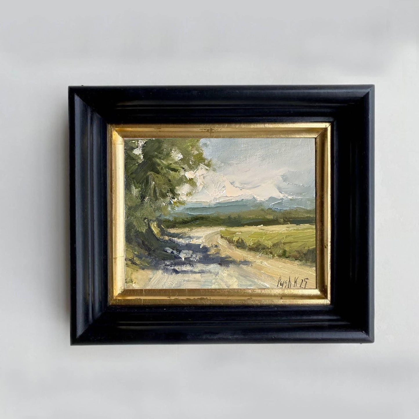 Green Field Miniature Oil Painting Country Road Impressionist Art Countryside Painting On Canvas Landscape Original Artwork Fall Painting
