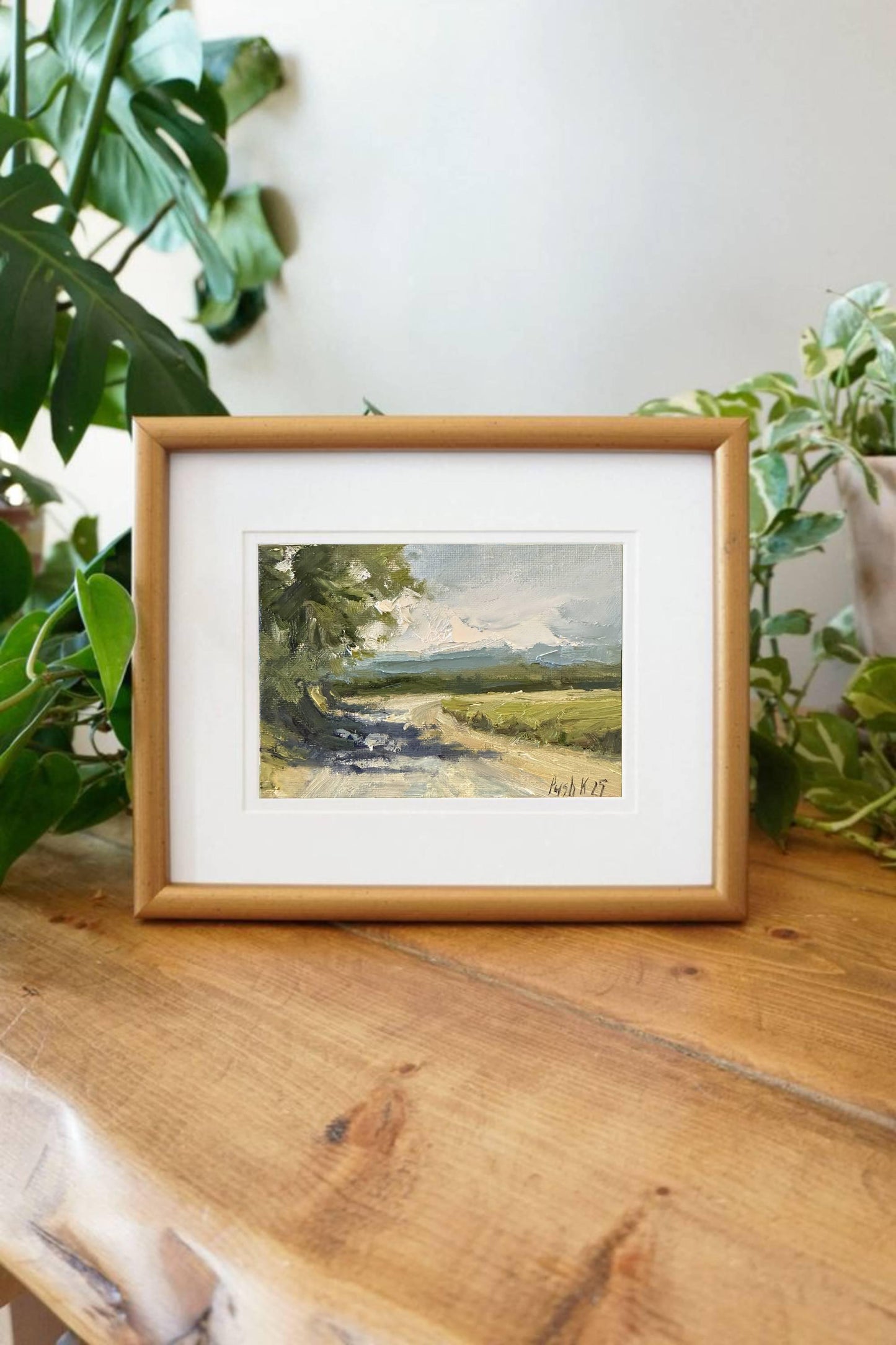 Green Field Miniature Oil Painting Country Road Impressionist Art Countryside Painting On Canvas Landscape Original Artwork Fall Painting