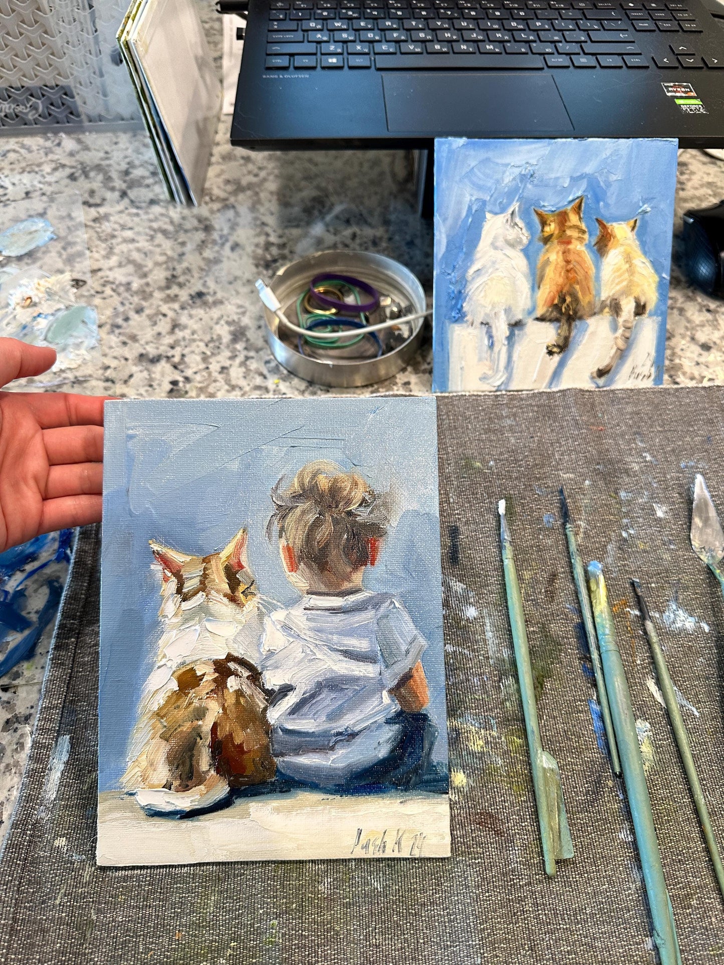 Boy And Cat Portrait