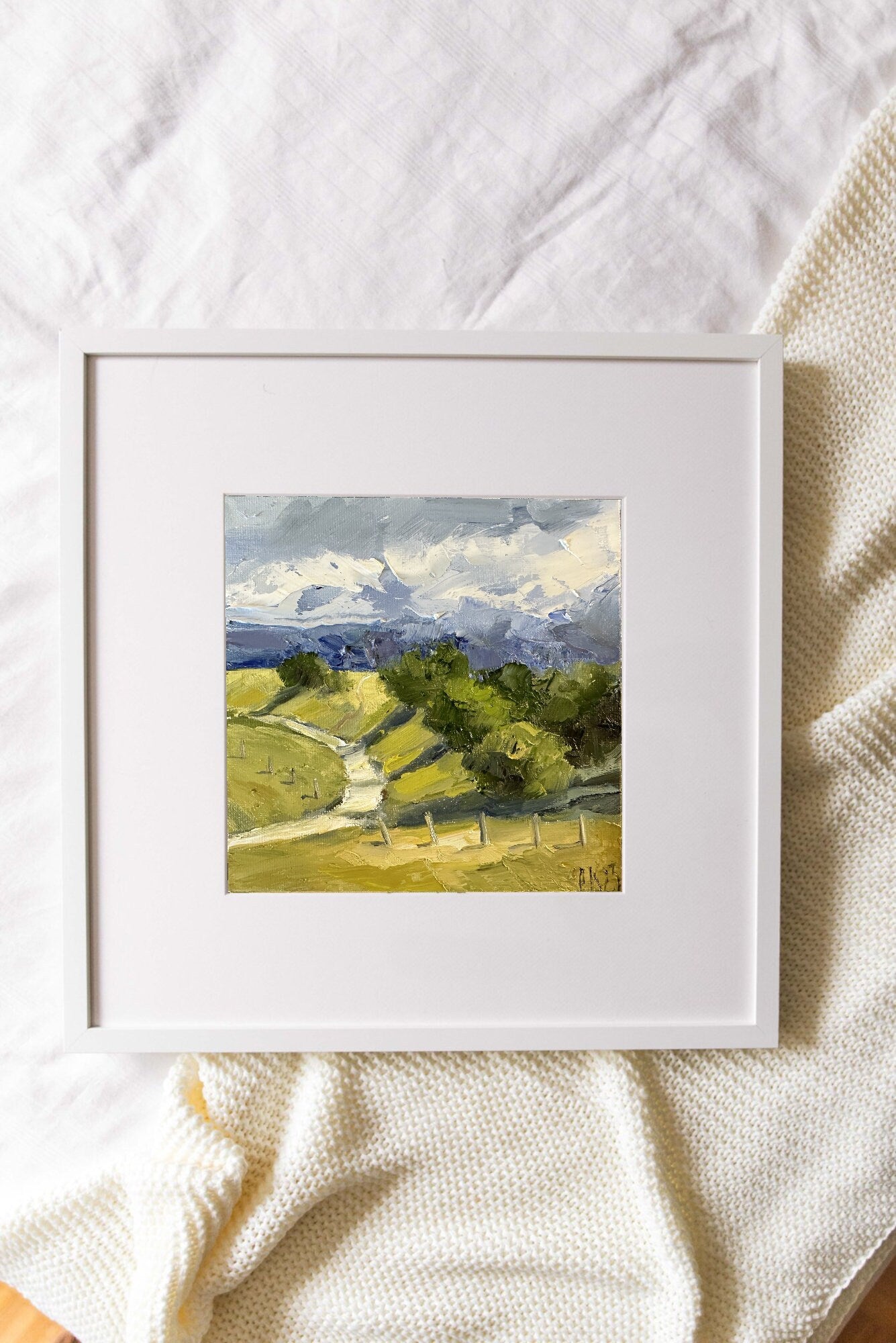 Landscape Painting On Canvas Original Oil Hillside Art Rainy Painting Small Abstract Art Textured Nature Miniature Painting Farm House Decor