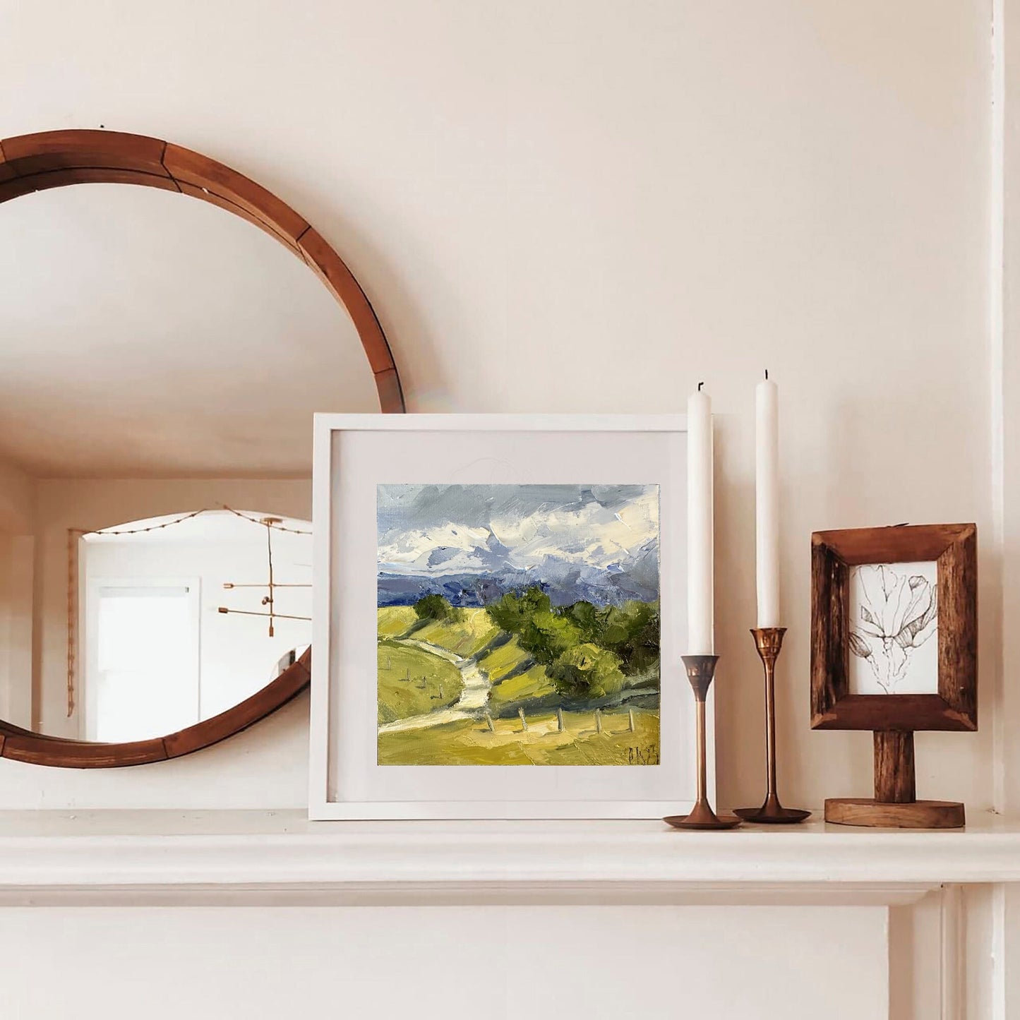 Landscape Painting On Canvas Original Oil Hillside Art Rainy Painting Small Abstract Art Textured Nature Miniature Painting Farm House Decor