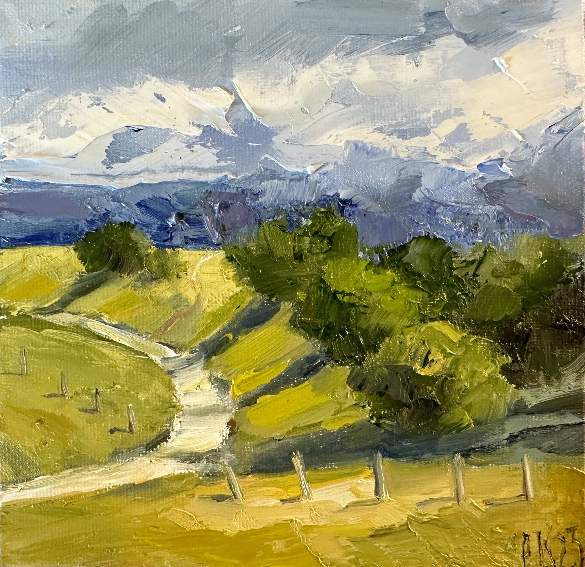 Landscape Painting On Canvas Original Oil Hillside Art Rainy Painting Small Abstract Art Textured Nature Miniature Painting Farm House Decor