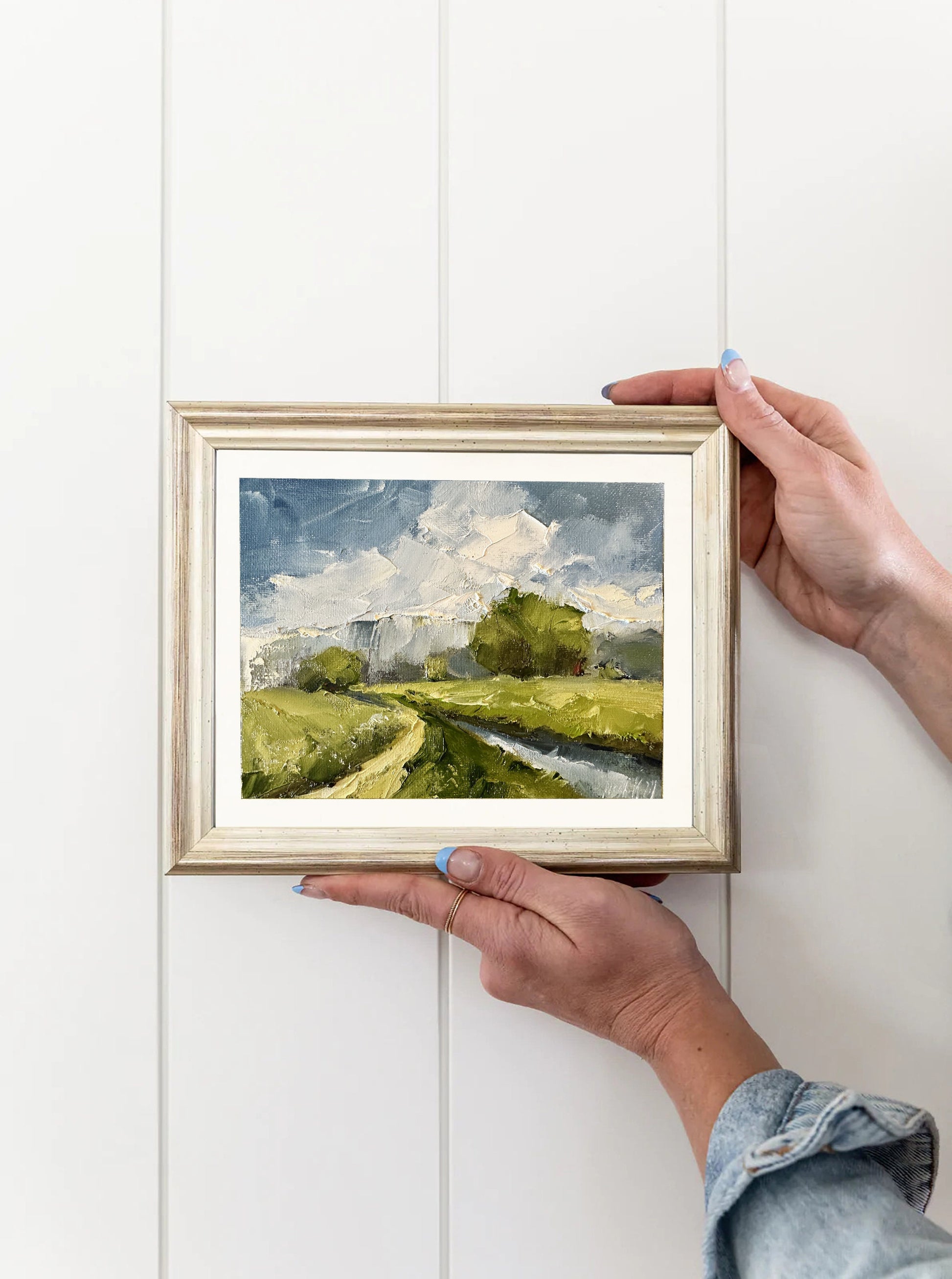 Moody Landscape Oil Painting On Canvas Original River Painting Small Wall Decor Rainy Day Miniature Painting Fall Artwork Impasto Painting