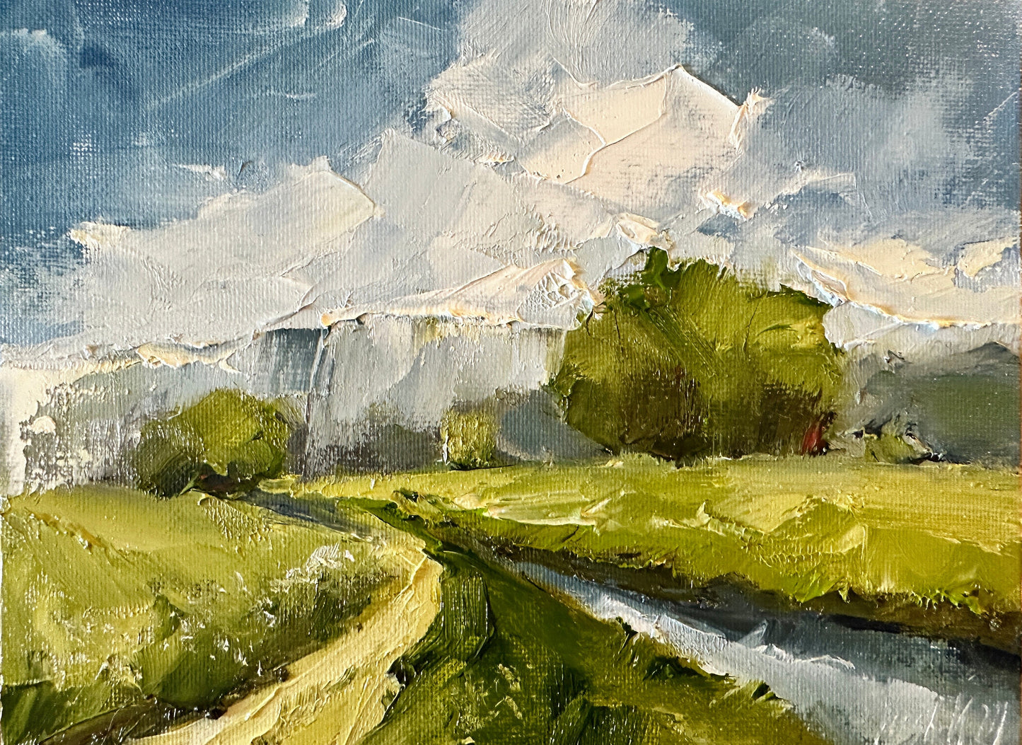 Moody Landscape Oil Painting On Canvas Original River Painting Small Wall Decor Rainy Day Miniature Painting Fall Artwork Impasto Painting