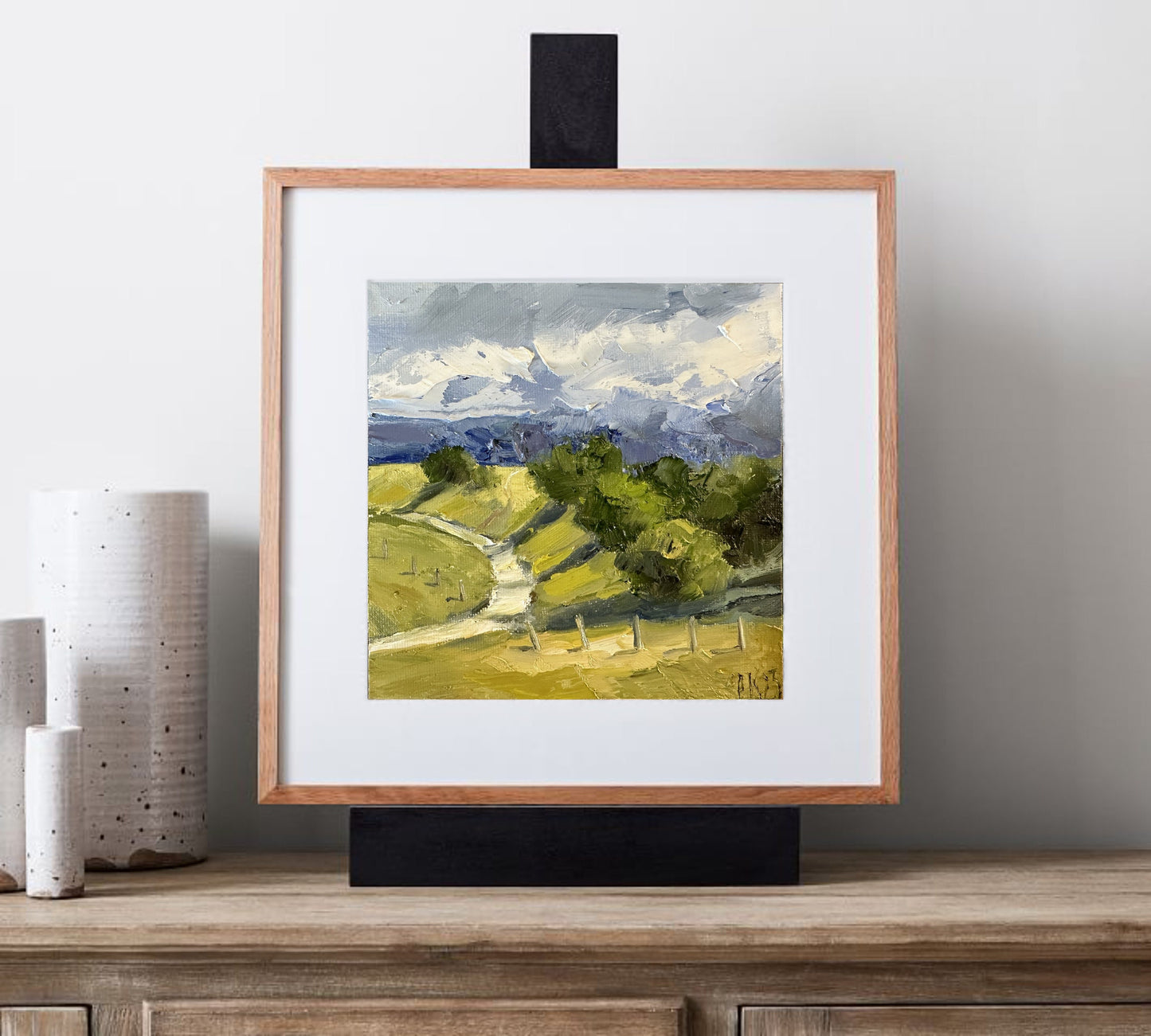 Landscape Painting On Canvas Original Oil Hillside Art Rainy Painting Small Abstract Art Textured Nature Miniature Painting Farm House Decor