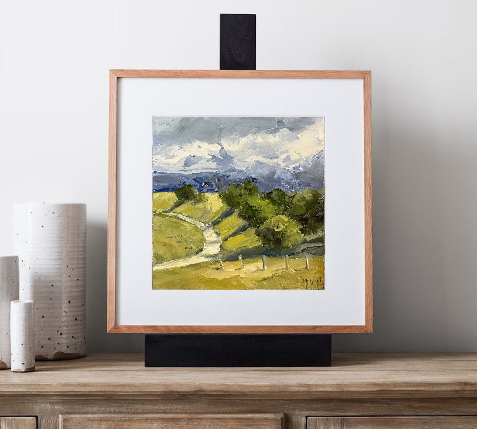 Landscape Painting On Canvas Original Oil Hillside Art Rainy Painting Small Abstract Art Textured Nature Miniature Painting Farm House Decor