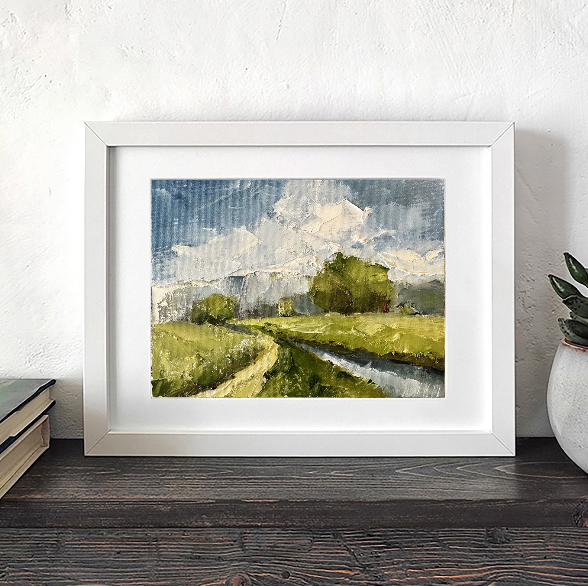Moody Landscape Oil Painting On Canvas Original River Painting Small Wall Decor Rainy Day Miniature Painting Fall Artwork Impasto Painting