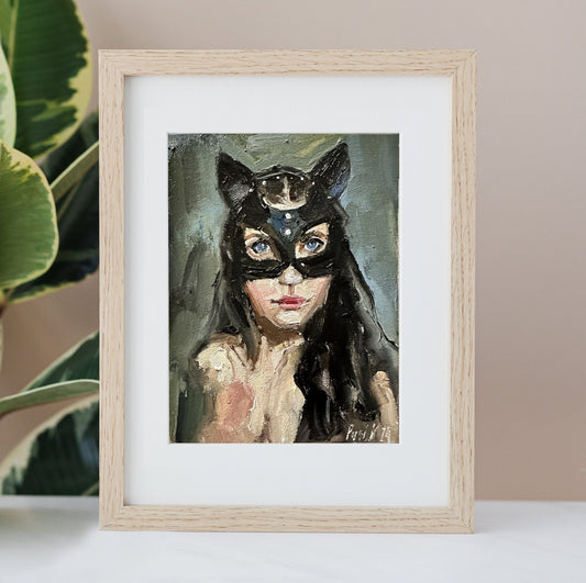 Sexy woman oil portrait painting bdsm art nude girl canvas artwork catwoman erotic wallart impressionist art sexual naked girl portrait