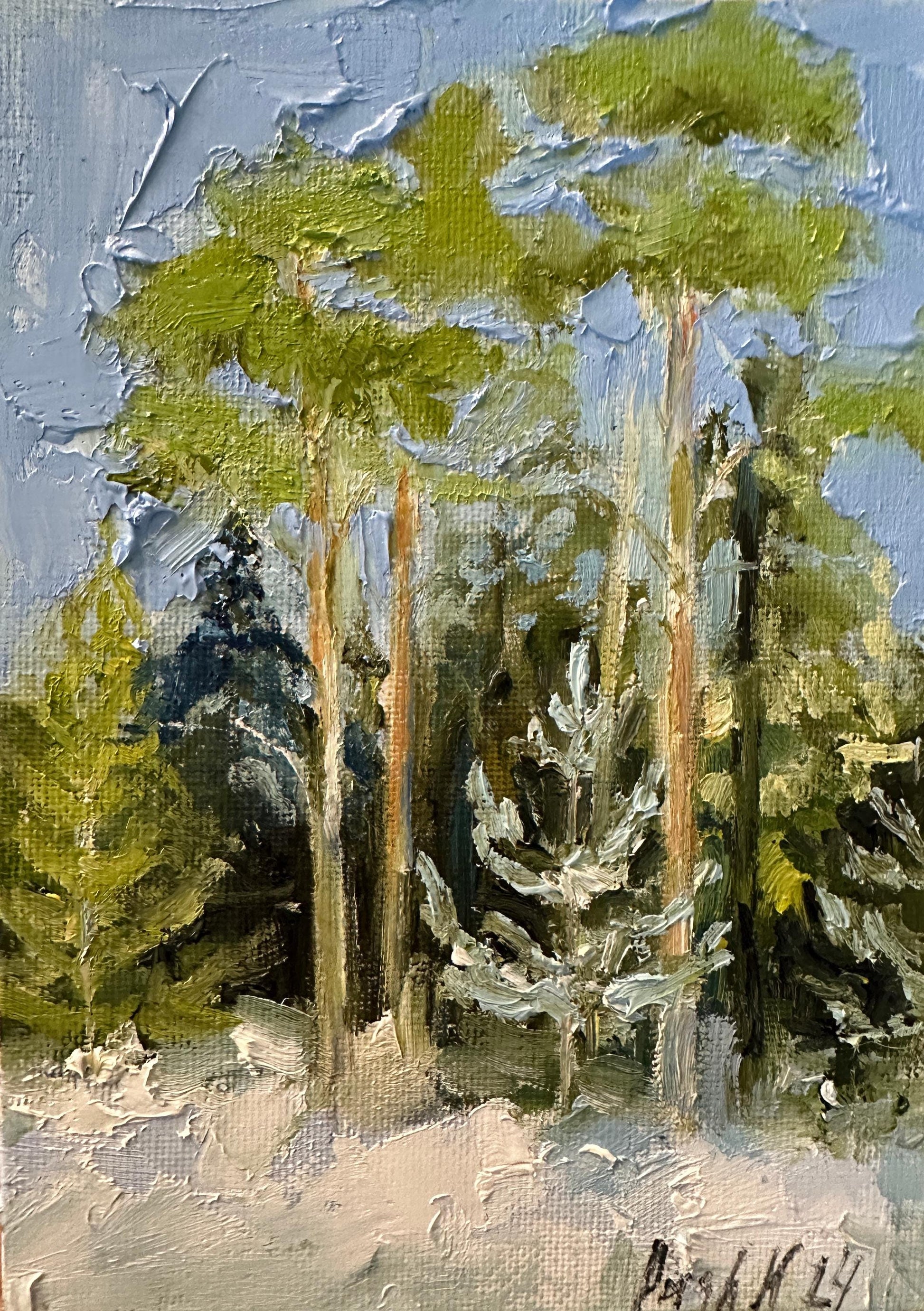 Forest Painting Small Oil Painting On Canvas Pine Tree Winter Landscape Pine Trees Art Framed Winter Wall Art Mini Painting Spruce Artwork