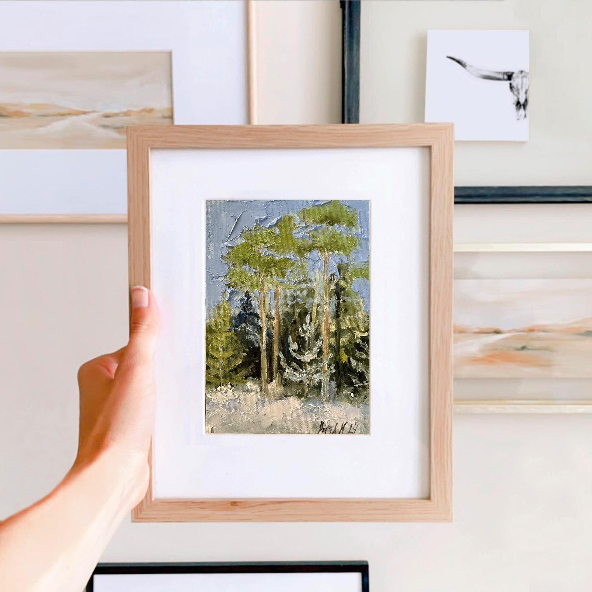 Forest Painting Small Oil Painting On Canvas Pine Tree Winter Landscape Pine Trees Art Framed Winter Wall Art Mini Painting Spruce Artwork