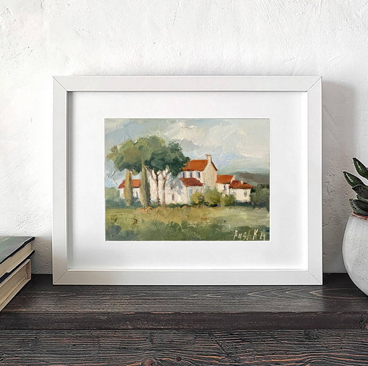 Florence oil painting on canvas Italian landscape with cypress trees framed original artwork small Tuscany house Italy wall art gift idea