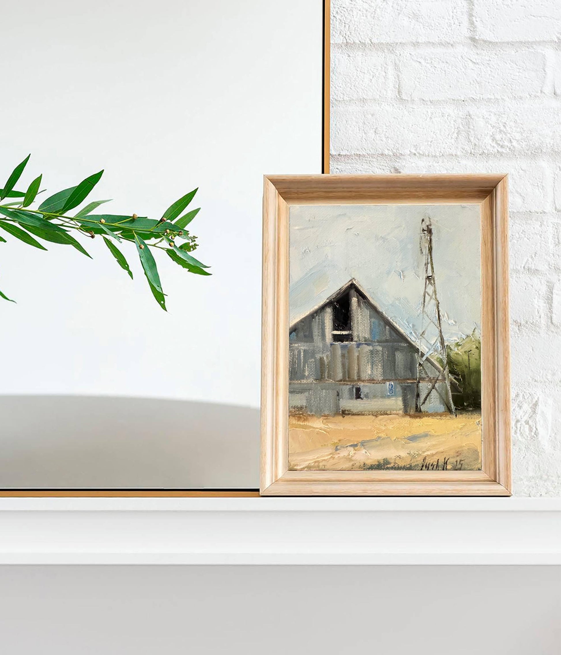 Old barn art small canvas oil painting countryside fall landscape original artwork homemade farm decor Texas farmhouse wall art for gift
