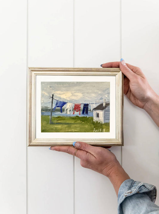 Clothesline Coastal Oil Painting Laundry Room Art Small Format Art Abstract Cute Canvas Painting Nordic Original Landscape Impasto Painting