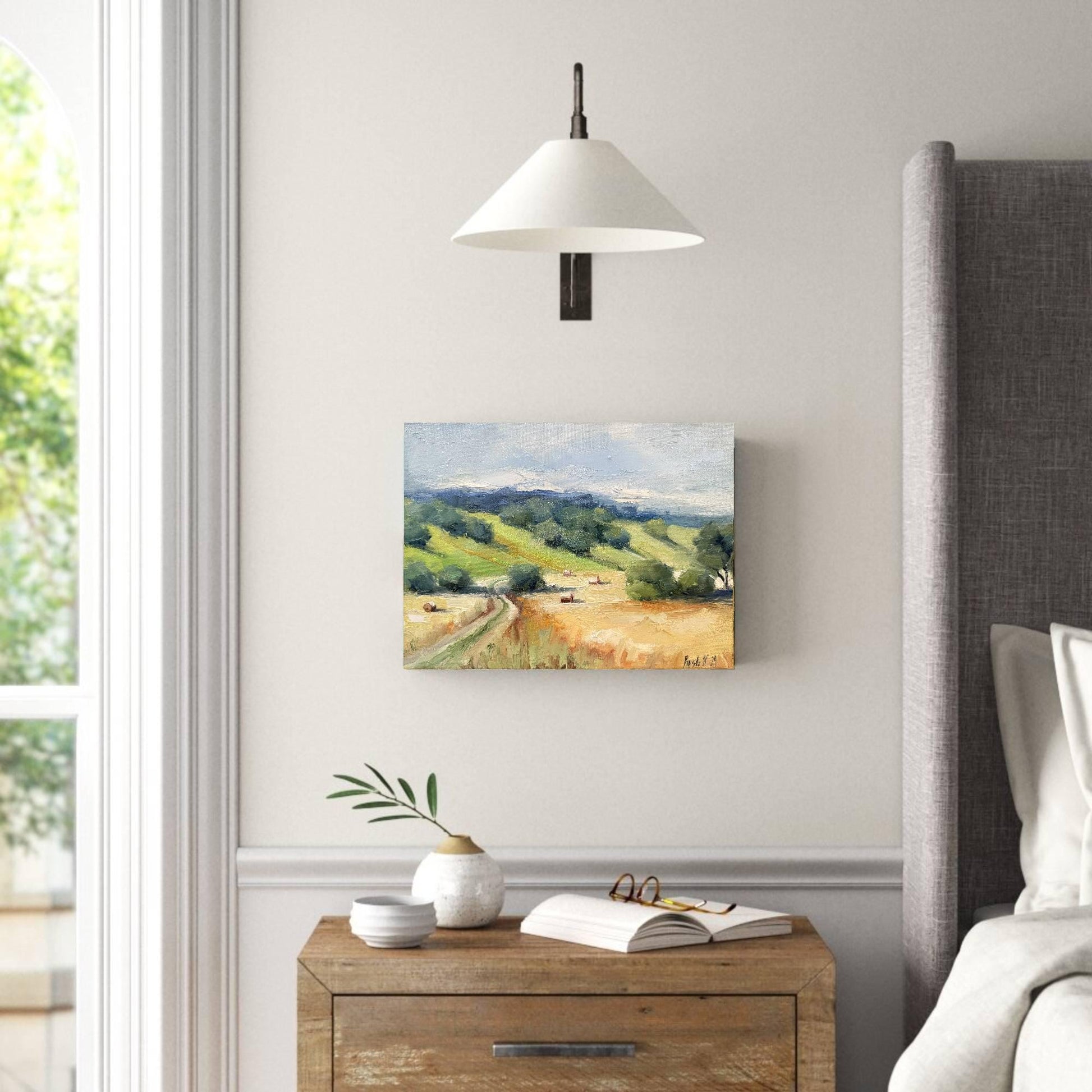 Farm Field Wall Art French Country Canvas Oil Painting Original Autumn Landscape Farmhouse Style Art Hay French Oil Painting Fall Painting