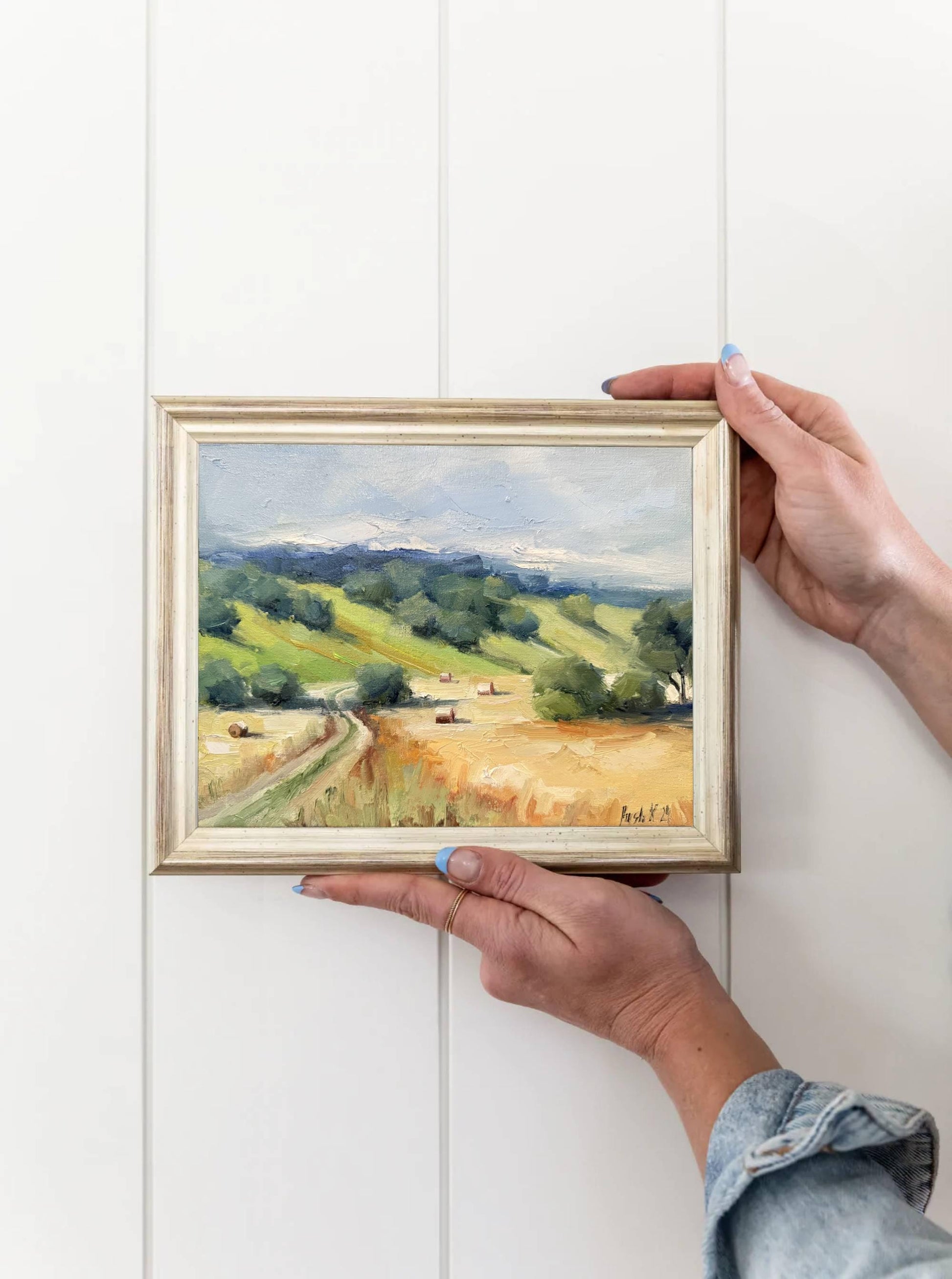 Farm Field Wall Art French Country Canvas Oil Painting Original Autumn Landscape Farmhouse Style Art Hay French Oil Painting Fall Painting
