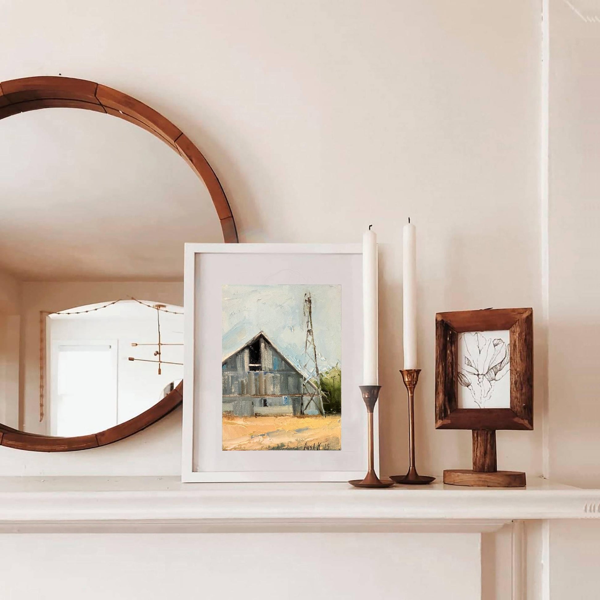 Old barn art small canvas oil painting countryside fall landscape original artwork homemade farm decor Texas farmhouse wall art for gift