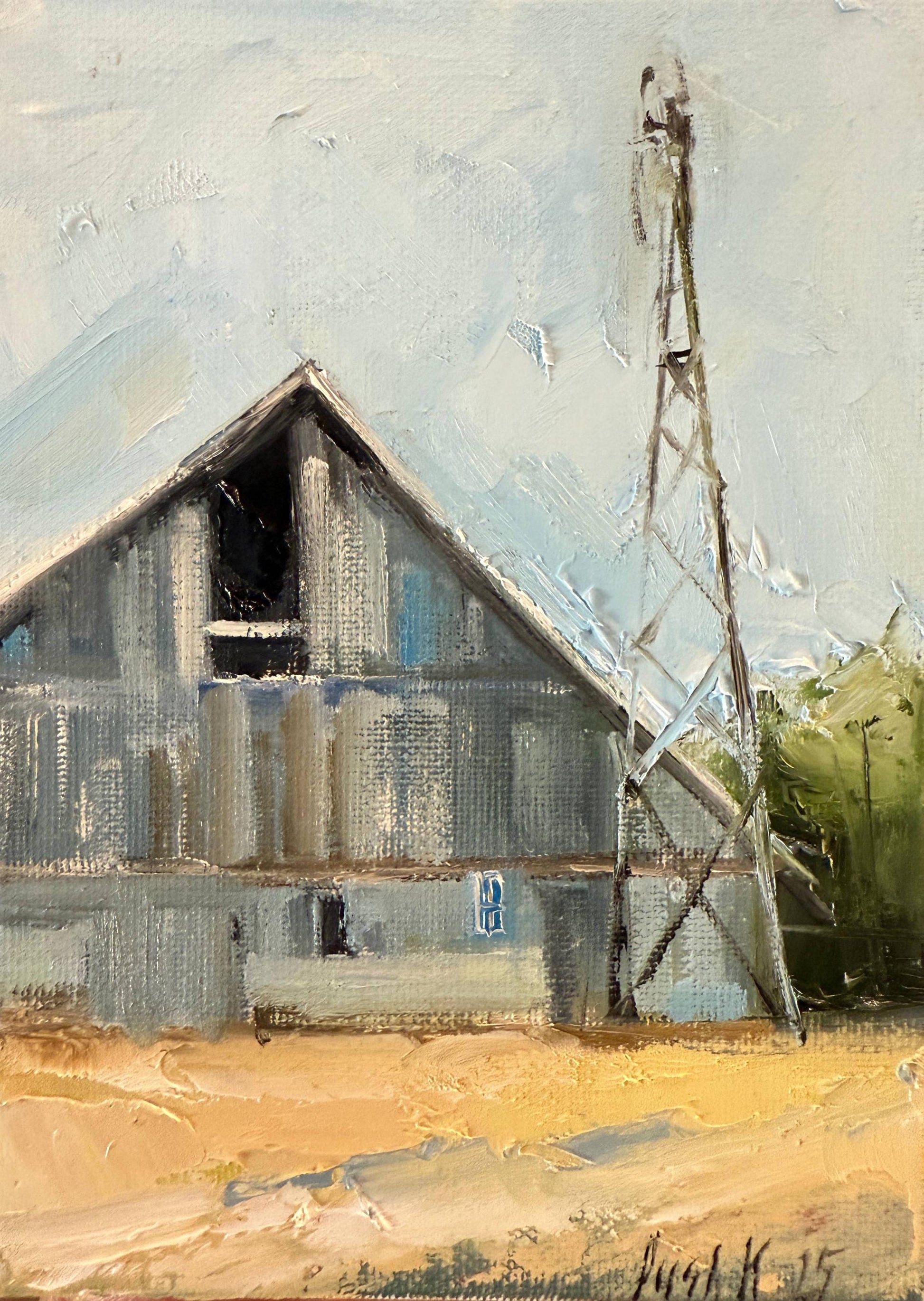 Old barn art small canvas oil painting countryside fall landscape original artwork homemade farm decor Texas farmhouse wall art for gift
