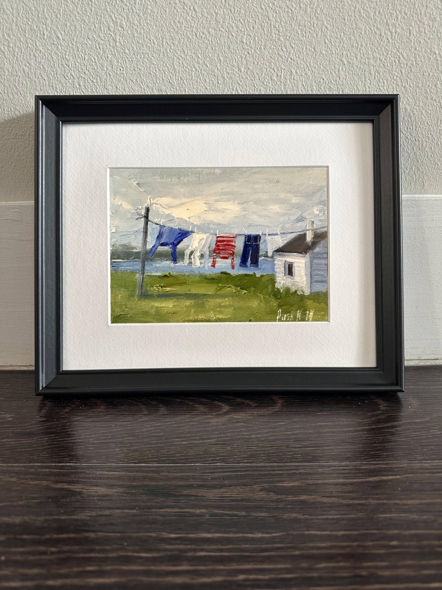 Clothesline Coastal Oil Painting Laundry Room Art Small Format Art Abstract Cute Canvas Painting Nordic Original Landscape Impasto Painting