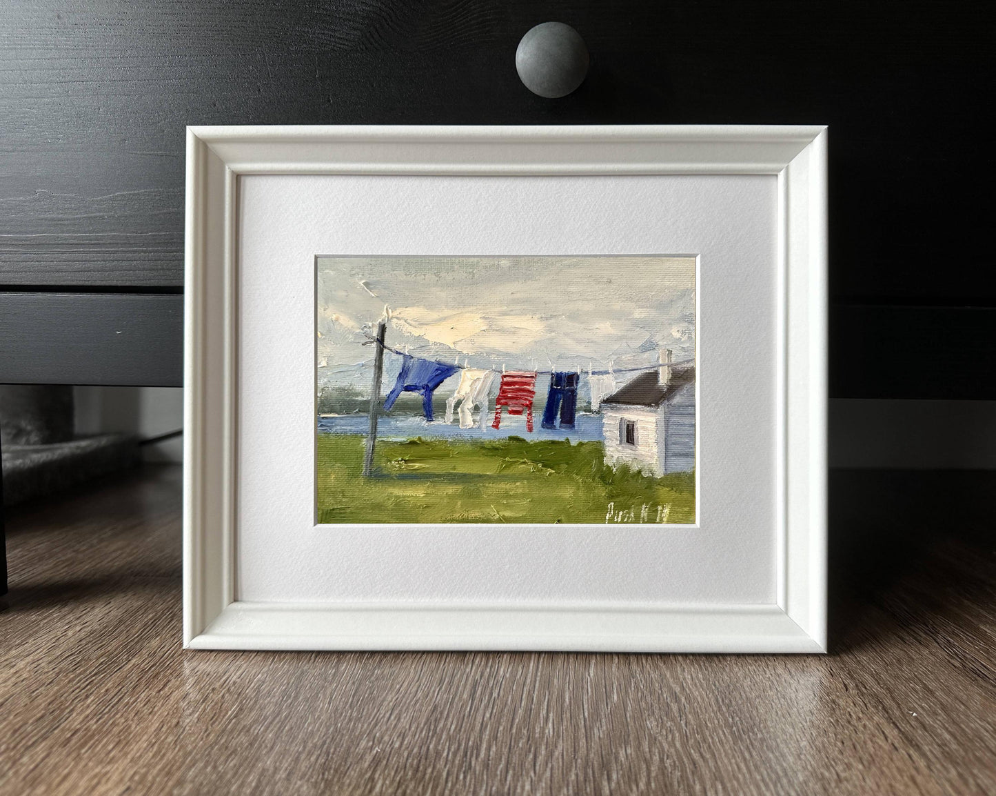Clothesline Coastal Oil Painting Laundry Room Art Small Format Art Abstract Cute Canvas Painting Nordic Original Landscape Impasto Painting