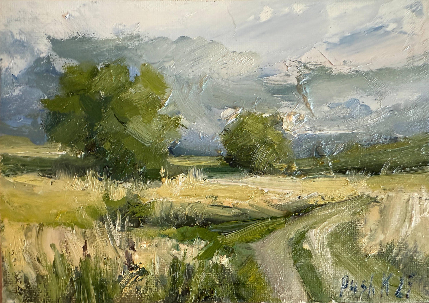 Country Road Oil Painting Original Rural Landscape On Canvas Countryside Impressionist Art Miniature Painting Calming Artwork Pastoral Art