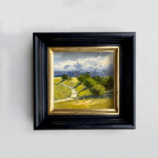 Landscape Painting On Canvas Original Oil Hillside Art Rainy Painting Small Abstract Art Textured Nature Miniature Painting Farm House Decor