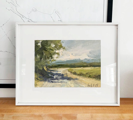 Green Field Miniature Oil Painting Country Road Impressionist Art Countryside Painting On Canvas Landscape Original Artwork Fall Painting