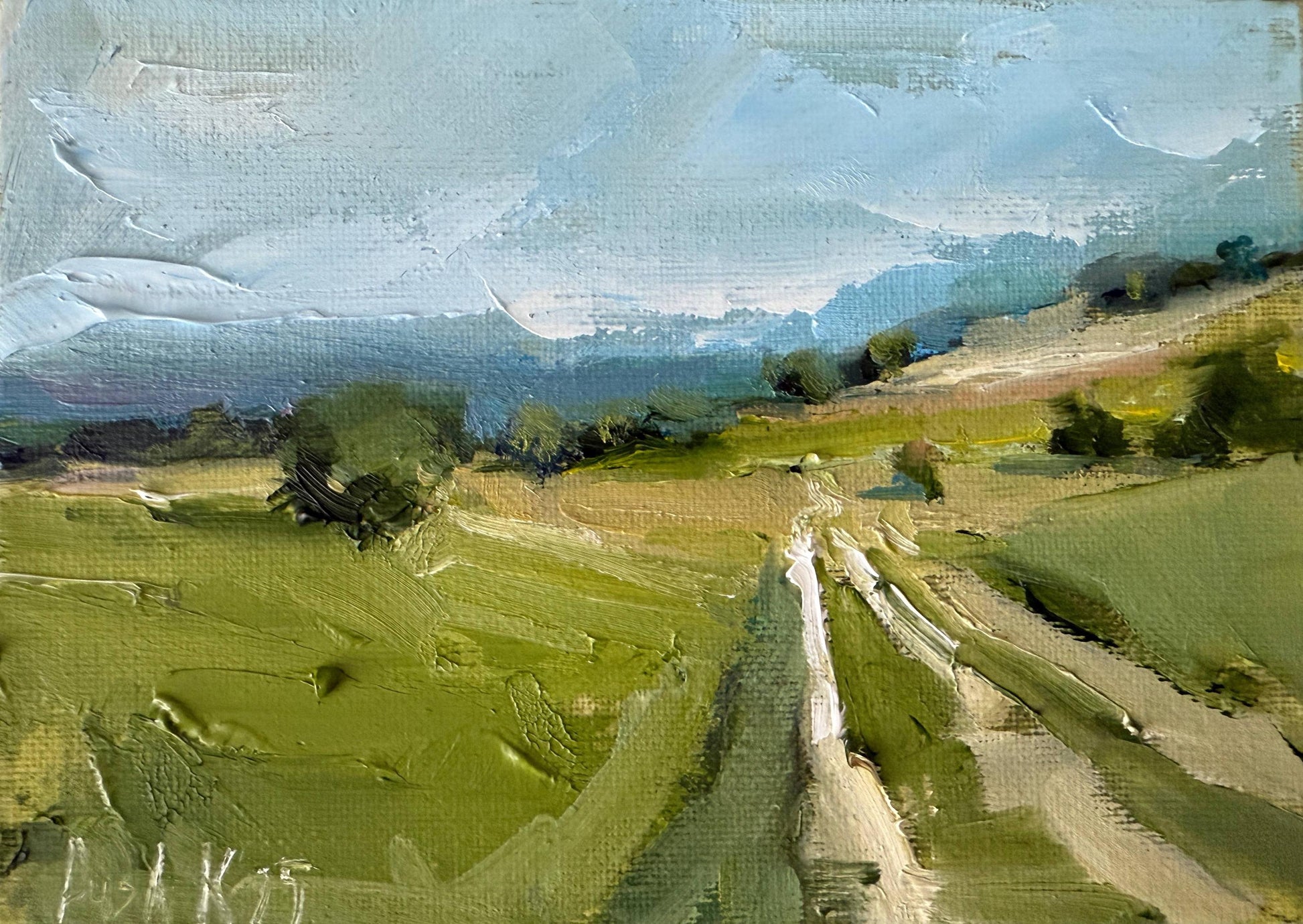 Color Field Art Landscape Oil Painting Canvas Farm House Small Wall Decor Countryside Fall Wallart Country Road Original Miniature Painting