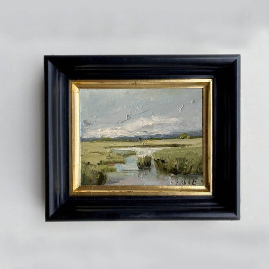 Southern marsh oil painting on canvas low country landscape framed wall art abstract original artwork cloud miniature Impressionist art work