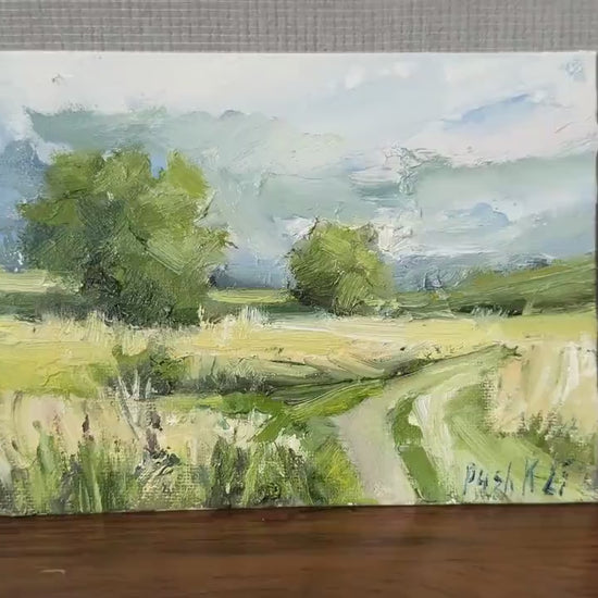 Country Road Oil Painting Original Rural Landscape On Canvas Countryside Impressionist Art Miniature Painting Calming Artwork Pastoral Art