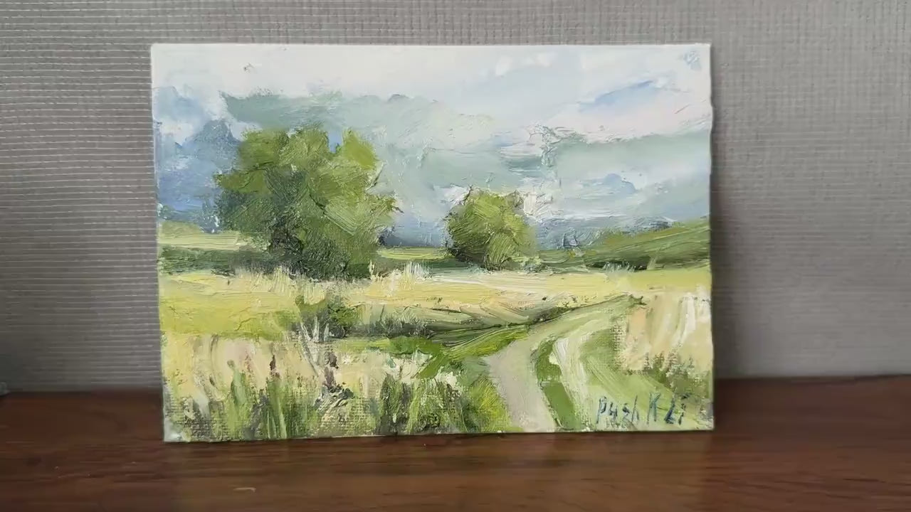 Country Road Oil Painting Original Rural Landscape On Canvas Countryside Impressionist Art Miniature Painting Calming Artwork Pastoral Art