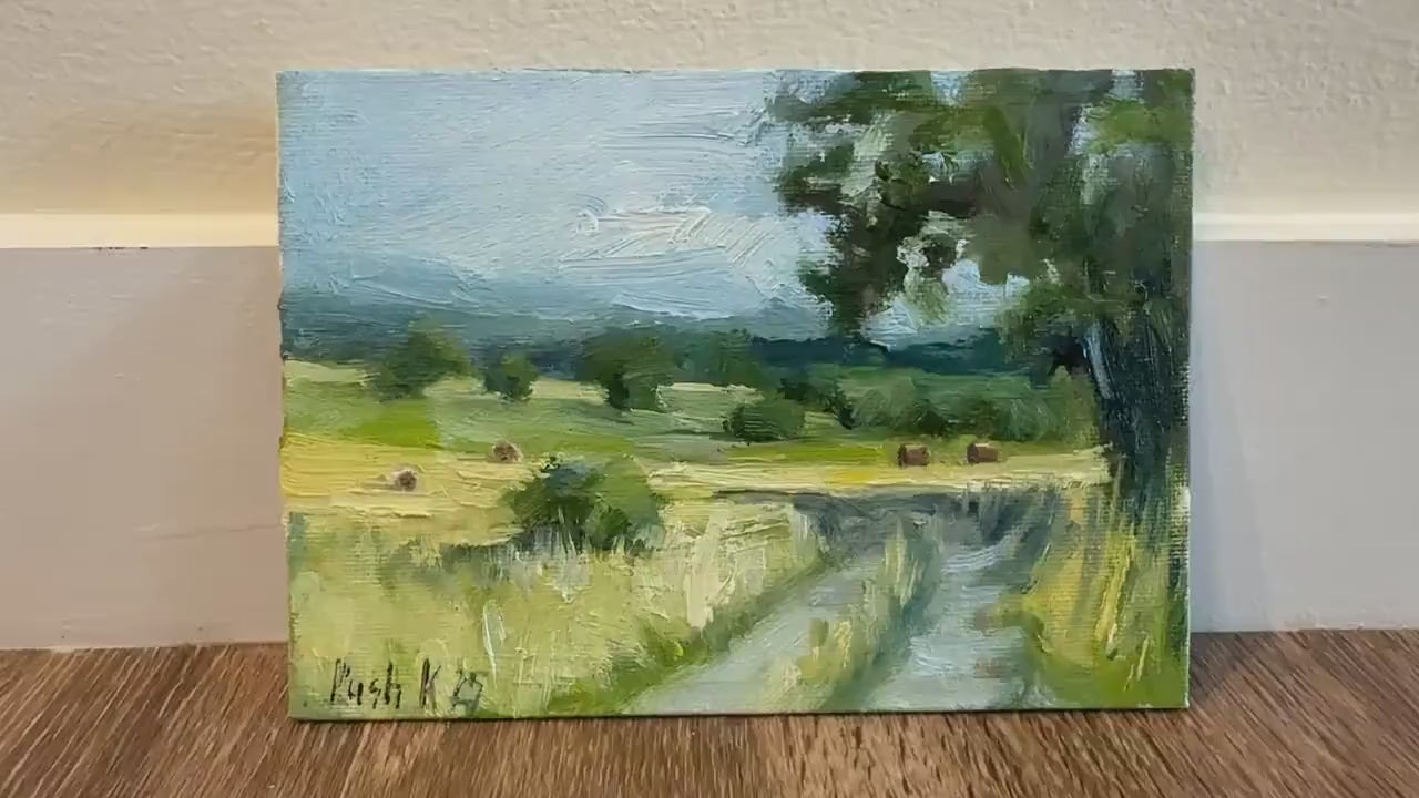 Lonely Tree Original Oil Painting Landscape Mini Painting Small Abstract Art Canvas Forest Painting Fall Artwork Miniature Mountain Painting