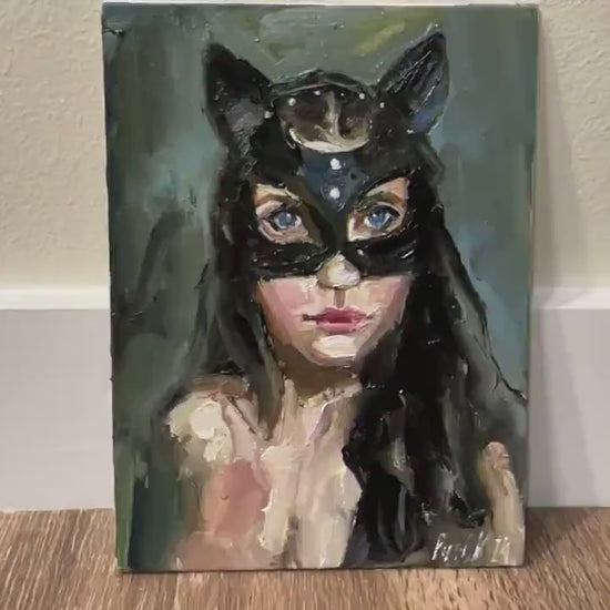 Sexy woman oil portrait painting bdsm art nude girl canvas artwork catwoman erotic wallart impressionist art sexual naked girl portrait