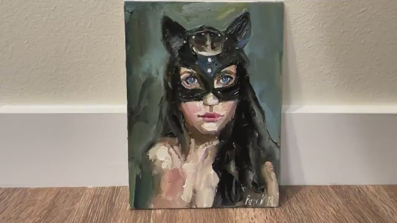 Sexy woman oil portrait painting bdsm art nude girl canvas artwork catwoman erotic wallart impressionist art sexual naked girl portrait