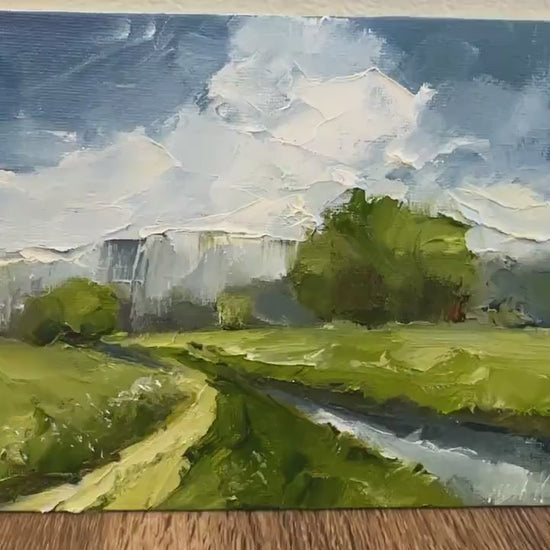 Moody Landscape Oil Painting On Canvas Original River Painting Small Wall Decor Rainy Day Miniature Painting Fall Artwork Impasto Painting