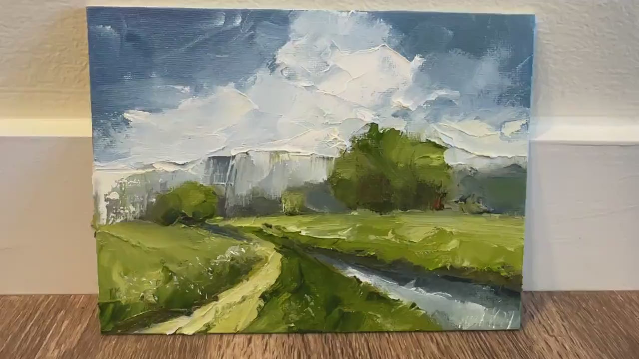 Moody Landscape Oil Painting On Canvas Original River Painting Small Wall Decor Rainy Day Miniature Painting Fall Artwork Impasto Painting
