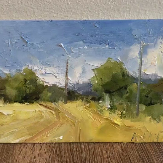 Autumn Farm Field French Oil Painting Countryside Painting Fall Wall Art Canvas Framed Landscape Miniature Painting Farmland Original Art